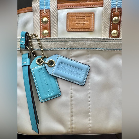 Coach Hampton Satin Mini Tote Vintage Y2K white turquoise - Picture 4 of 16